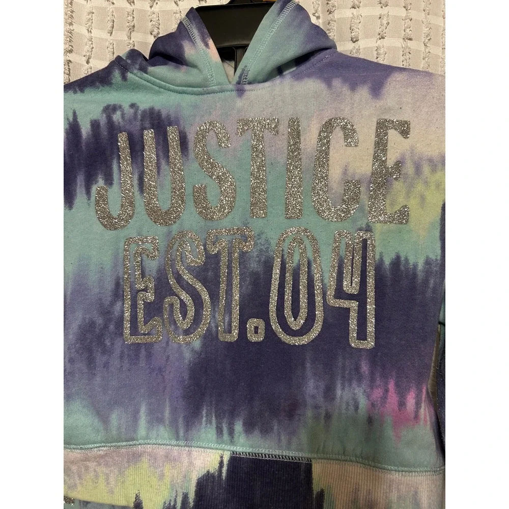 Justice Girls XS 5/6 Tie Dye Cropped Hoodie and Joggers Set Glitter Logo